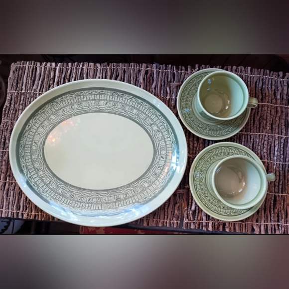 Taylor Smith Taylor Oasis Green Shades of Grandeur Cups Saucers Serving Platter - Picture 3 of 4
